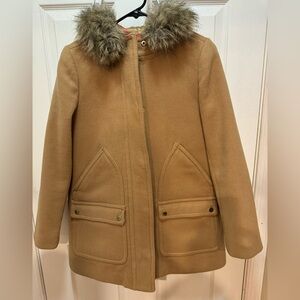J Crew Womens Vail Faux Fur Trim Hooded Parka Coat Wool Blend J6178 Size 4 Petit